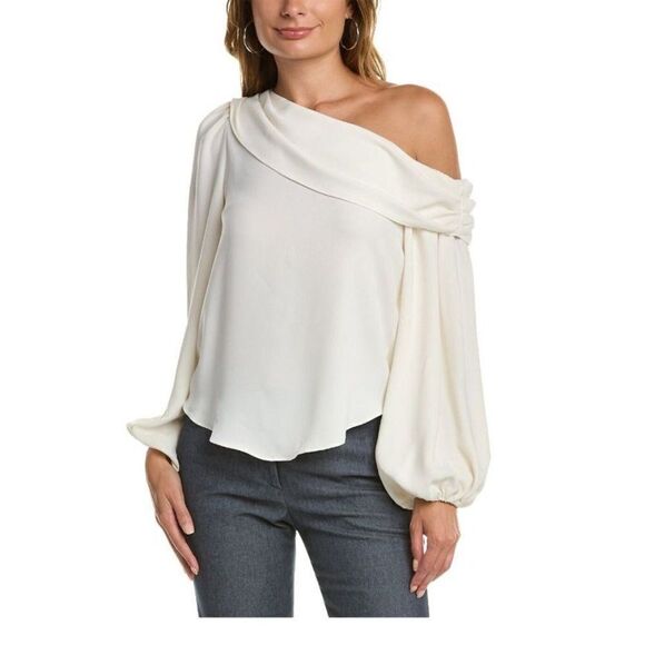 Trina Turk Womans Astronomical Blouse Shirt Top Ivory S one shoulder draped NWT - Picture 1 of 8
